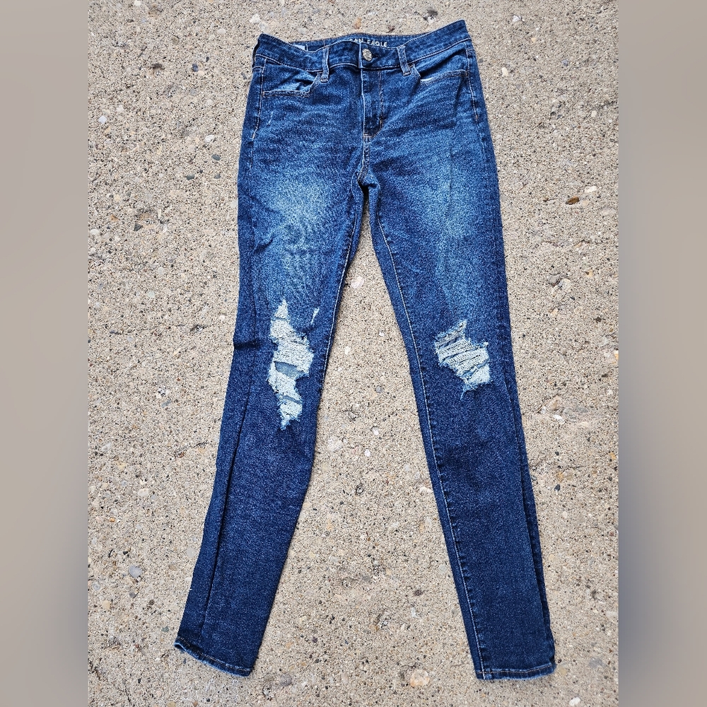 Ae american eagle extra long jeans size 10 skinny hi rise jegging